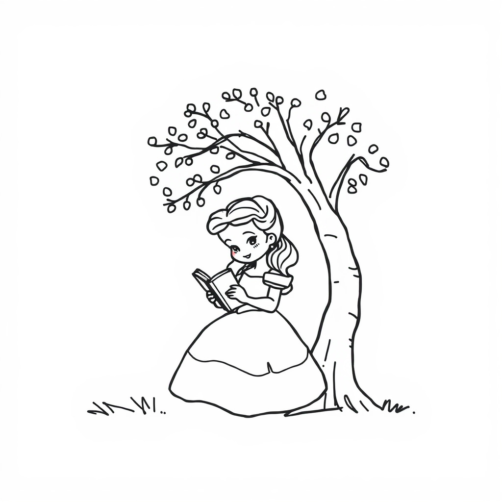 Belle reading a book under a tree