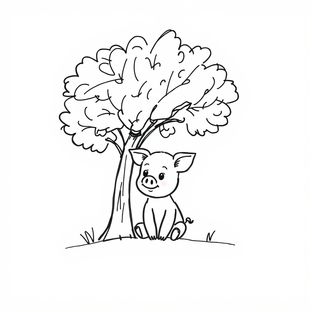 Piglet sitting under a tree