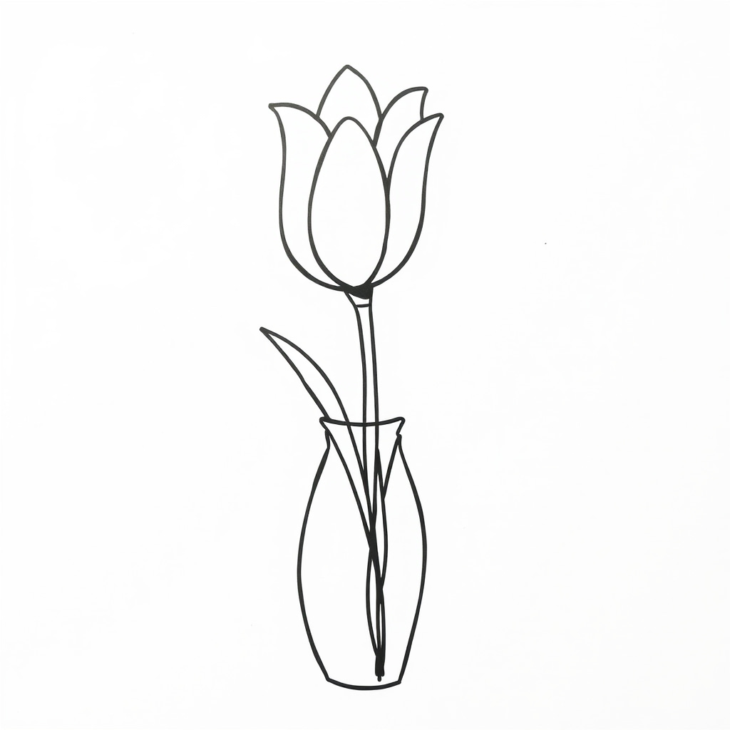 Blooming tulip in a tall vase