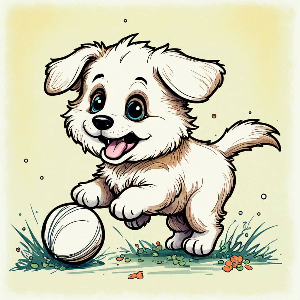 Colored Puppy chasing a bouncing ball
