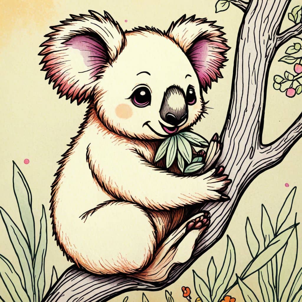 Colored Koala chewing eucalyptus leaves