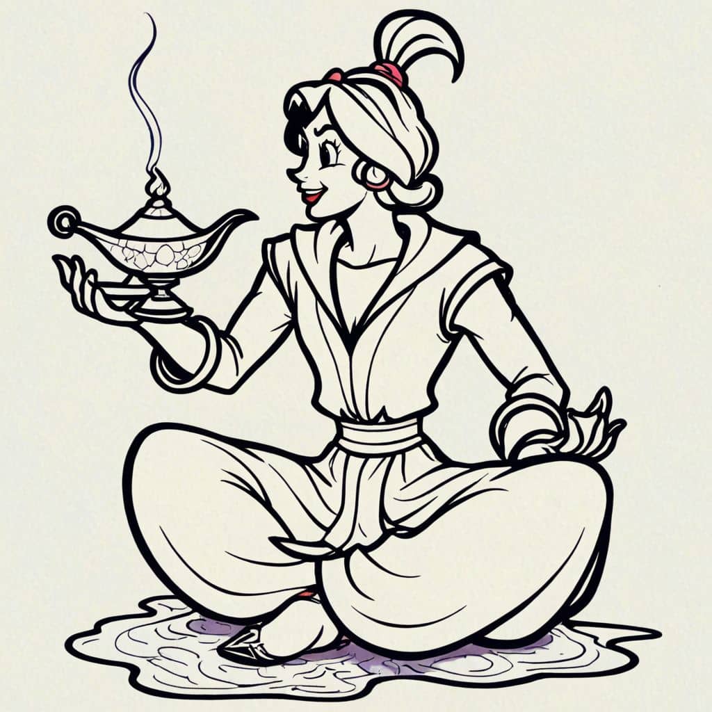 Colored Aladdin - holding magic lamp