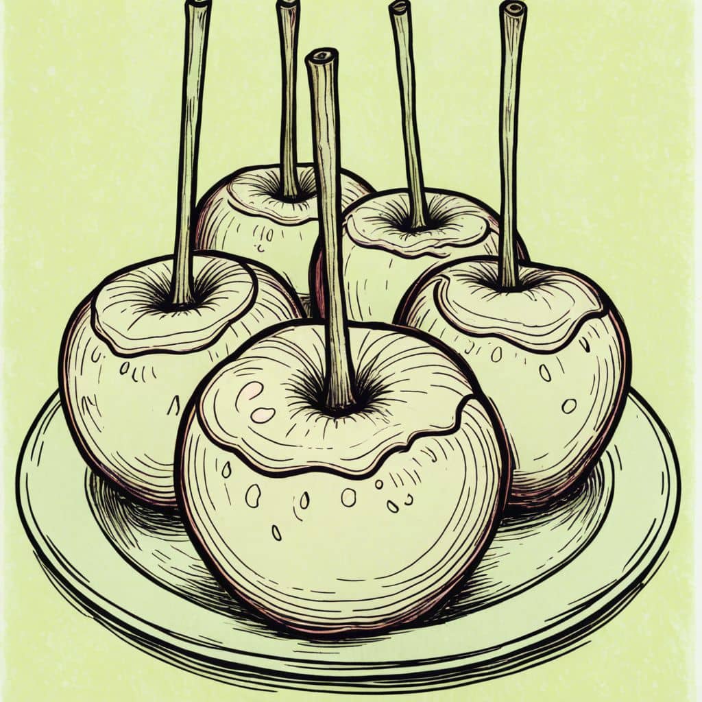 Colored Caramel apples on a stick