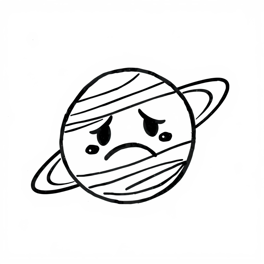 Saturn feeling sad with a frown