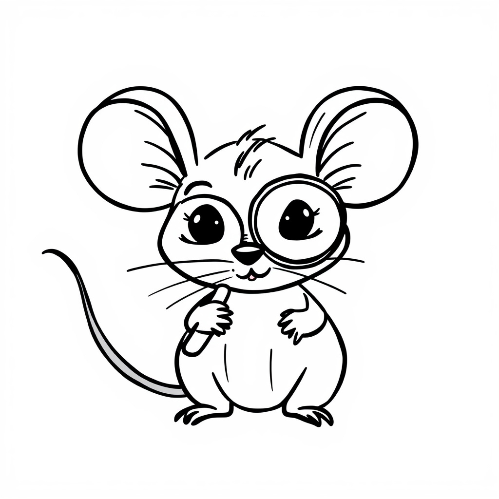 Curious mouse with magnifying glass.