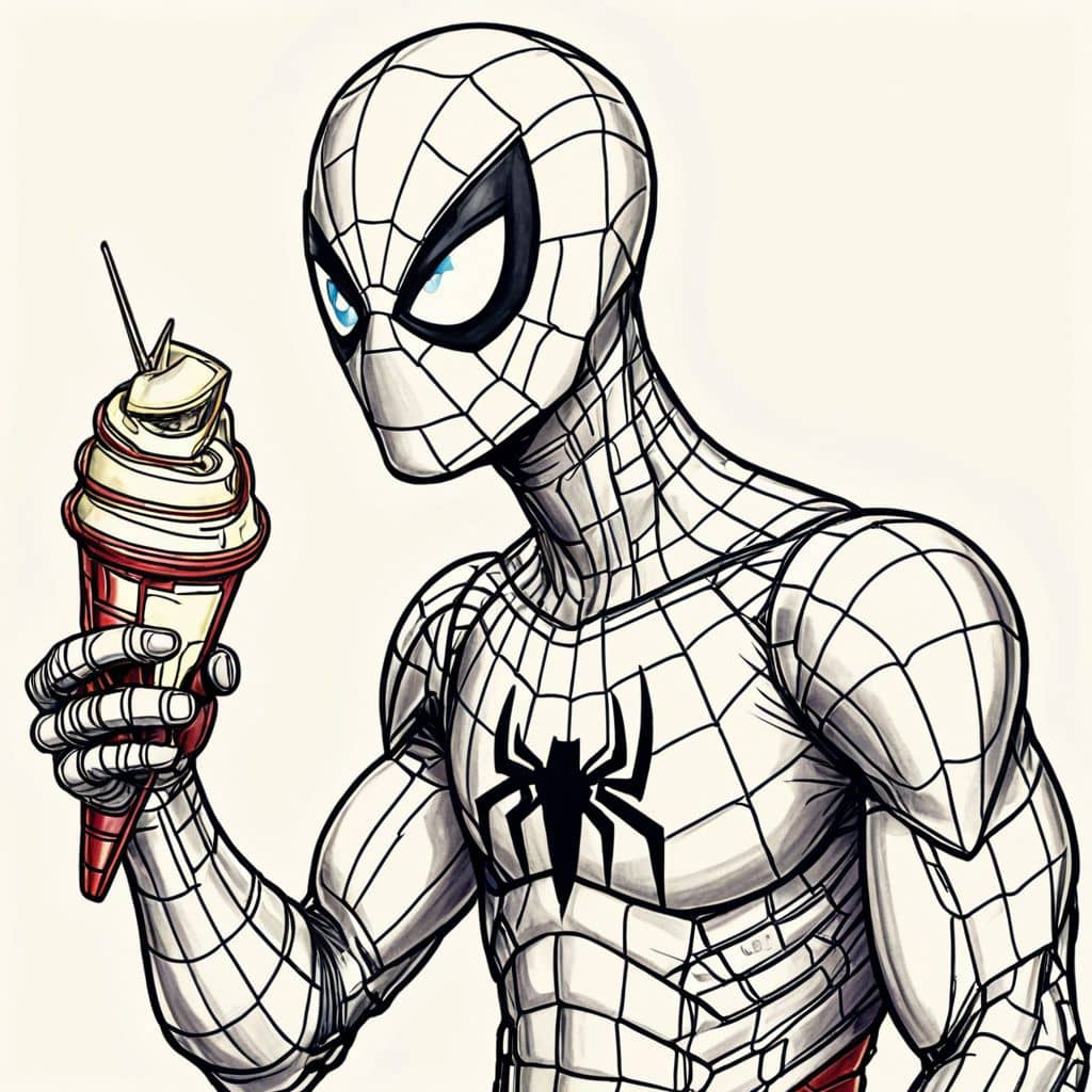 Colored Spider-Man - the Avenger eating an ice cream.