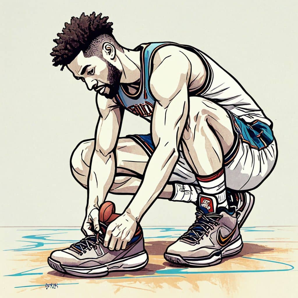 Colored Jayson Tatum - the player from Boston Celtics putting on his basketball shoes.