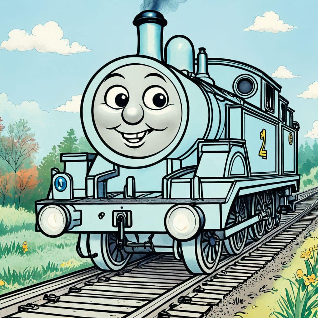 Colored Edward the Blue Engine pouring milk into a glass.