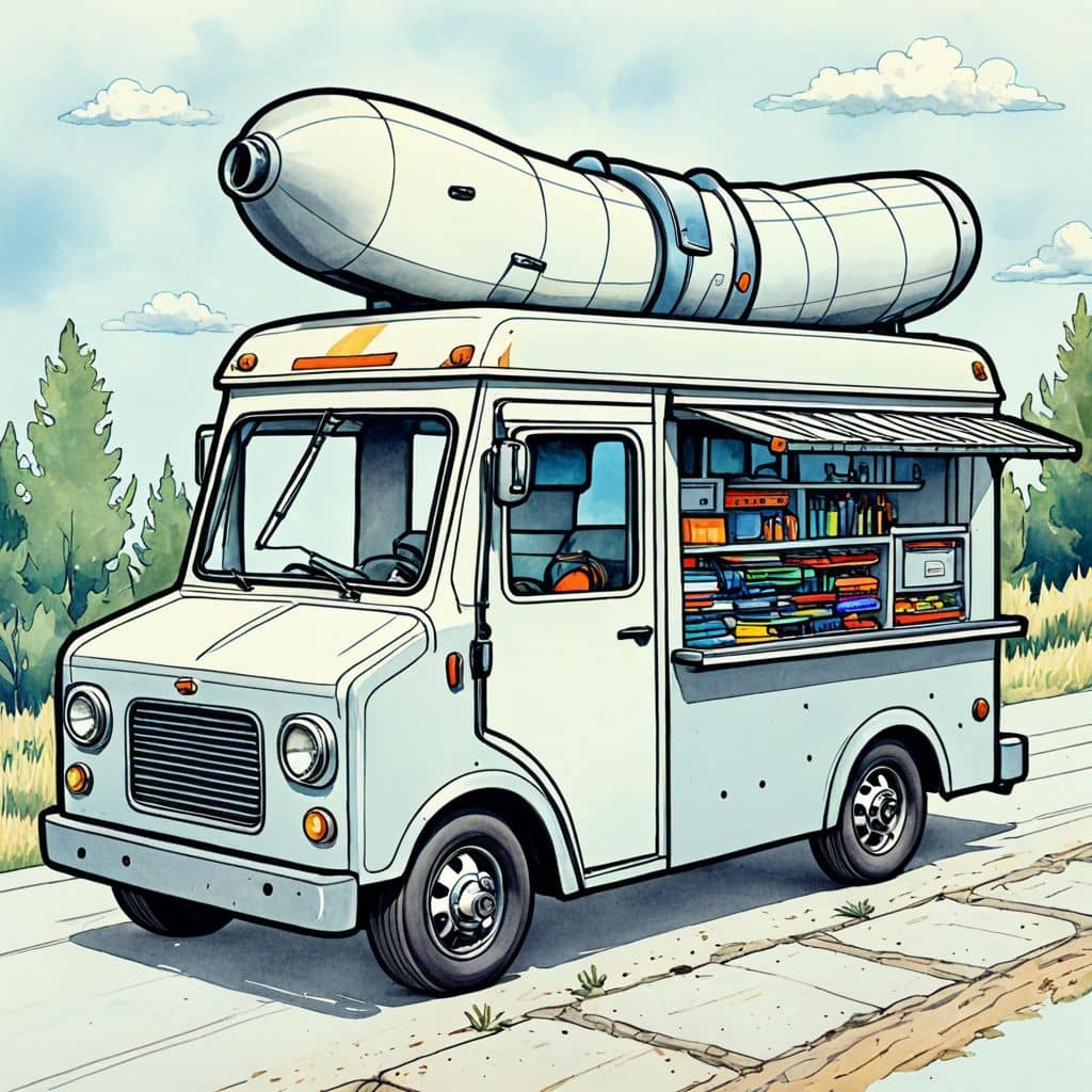 Colored hot dog truck with mustard
