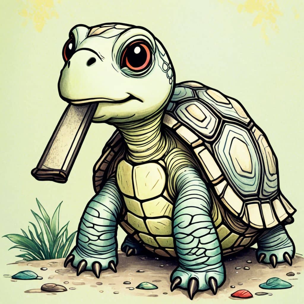 Colored Turtle with a harmonica.