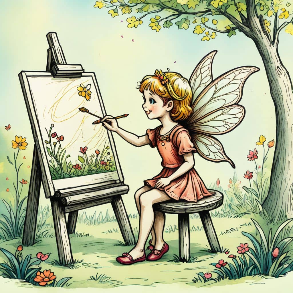 Colored Fairy painting a picture.