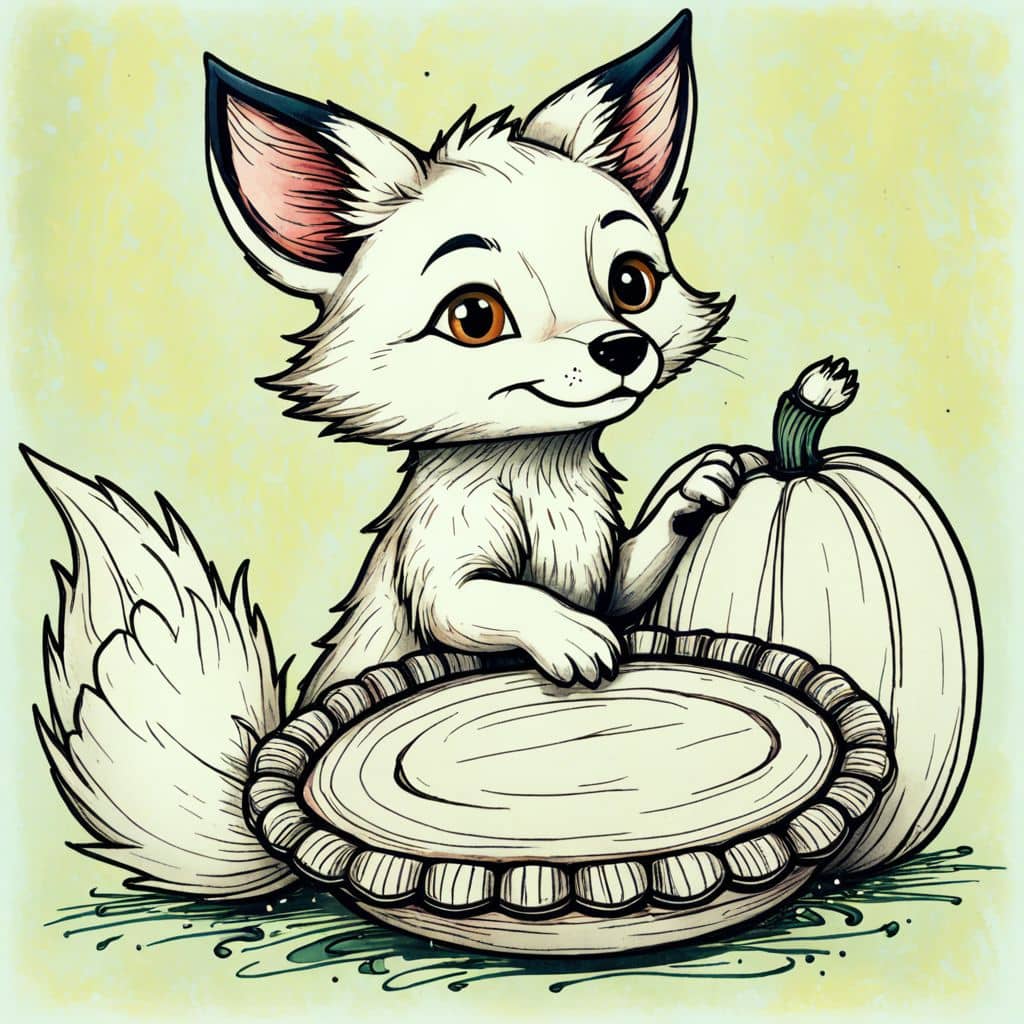 Colored Fox holding a pumpkin pie.