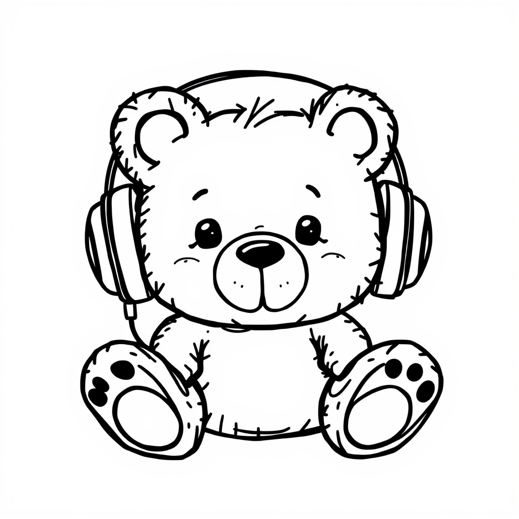 Headphones on teddy bear