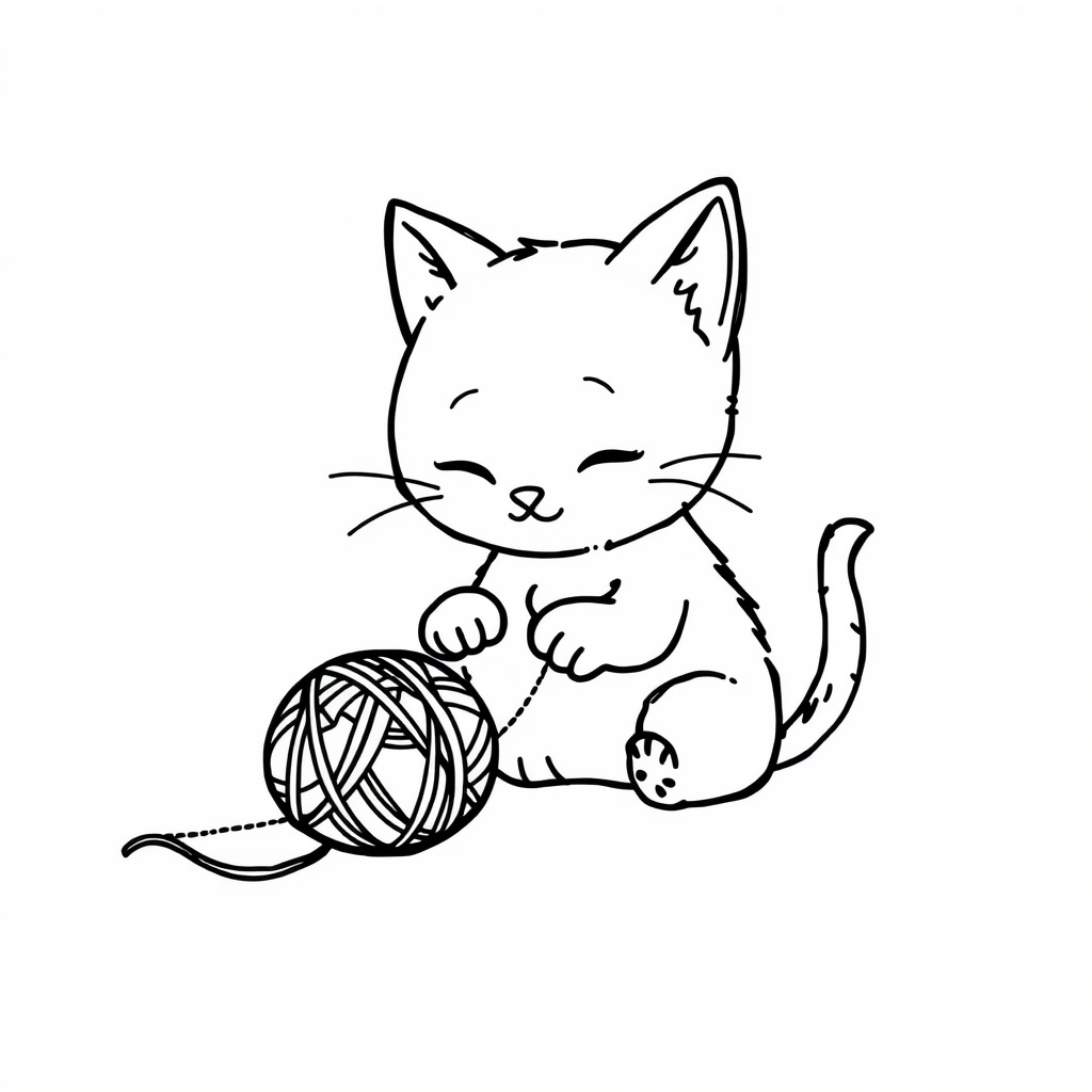 Kitten playing with yarn ball