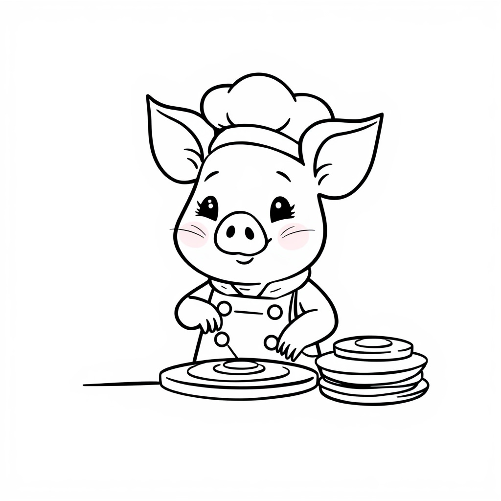 Piglet as a chef cooking pancakes