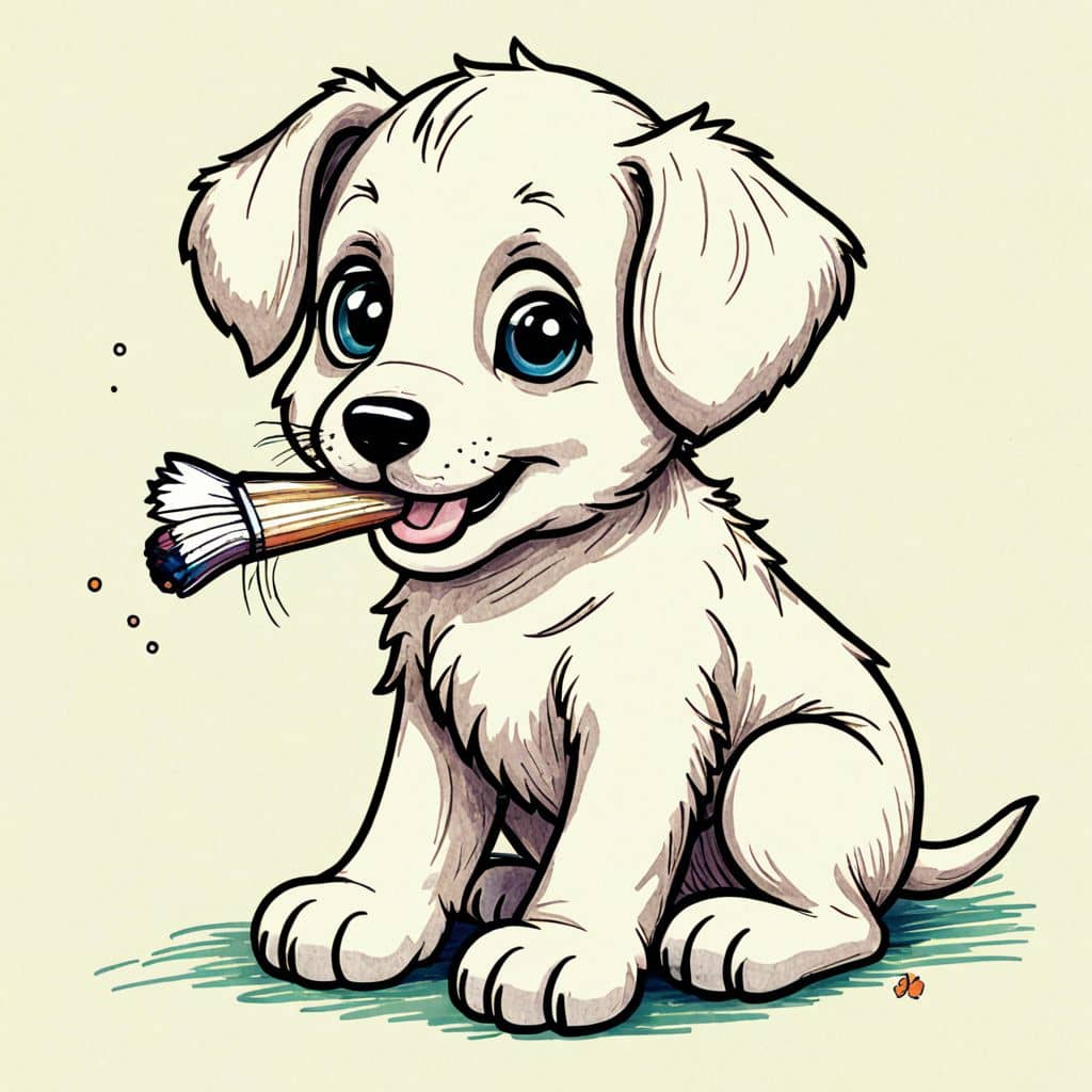 Colored Puppy eating a bone treat