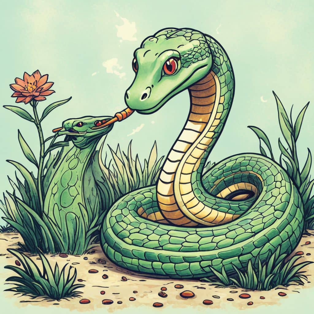 Colored Snake watering a flower bed
