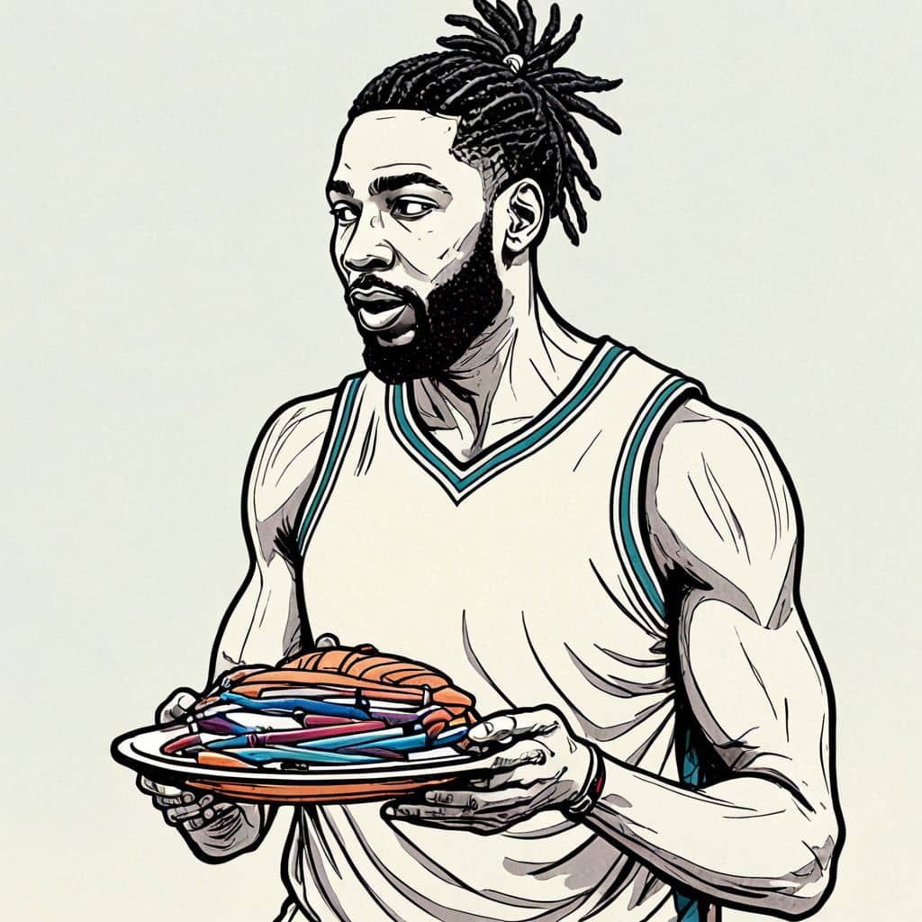 Colored Kawhi Leonard – NBA player holding a plate of pancakes