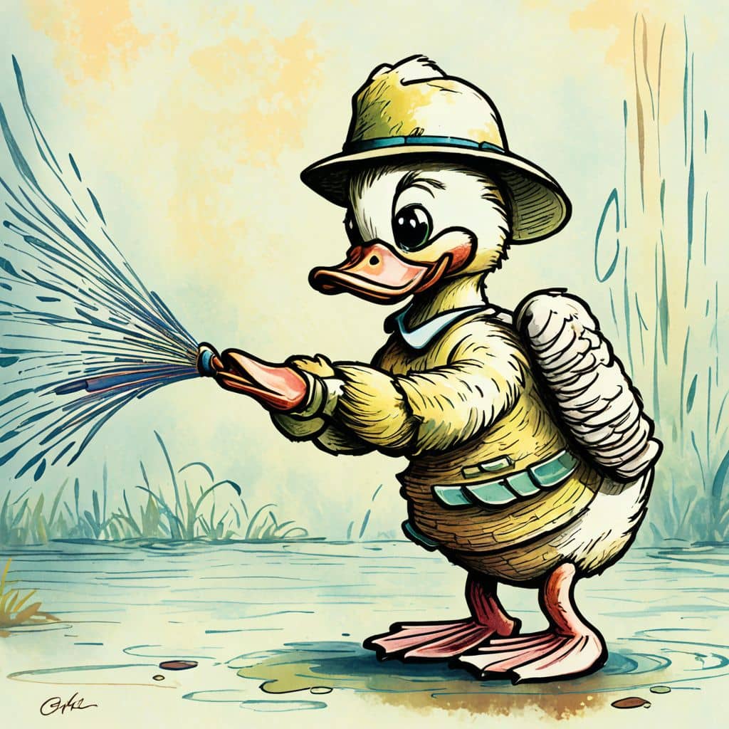 Colored Duck Firefighter spraying water