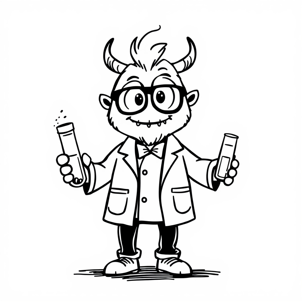 Monster scientist holding test tubes