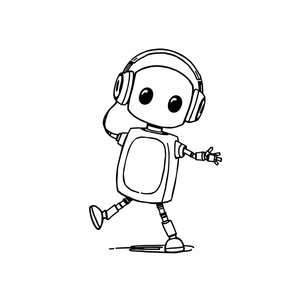 Headphones on robot dancing