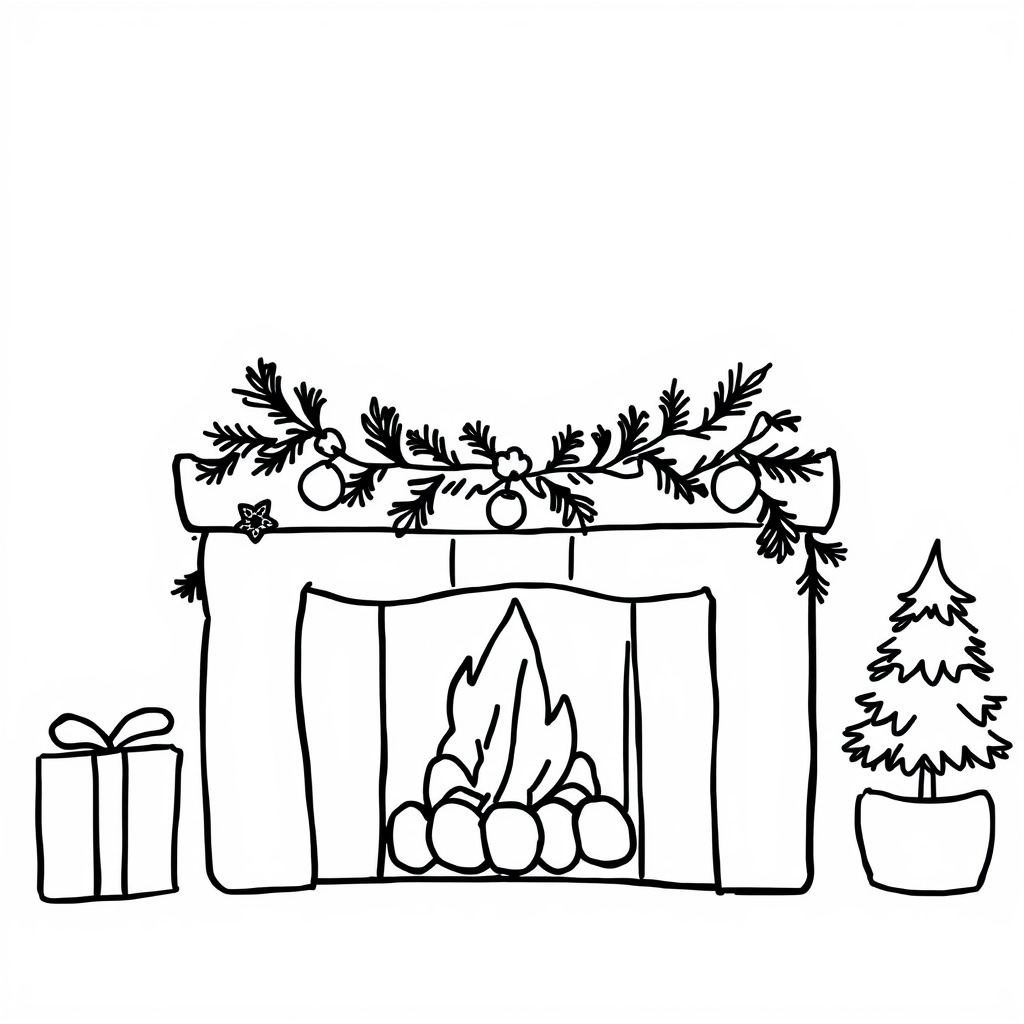 Festive garland adorning the fireplace mantle