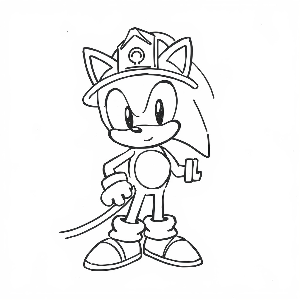 Sonic as a firefighter with a hose