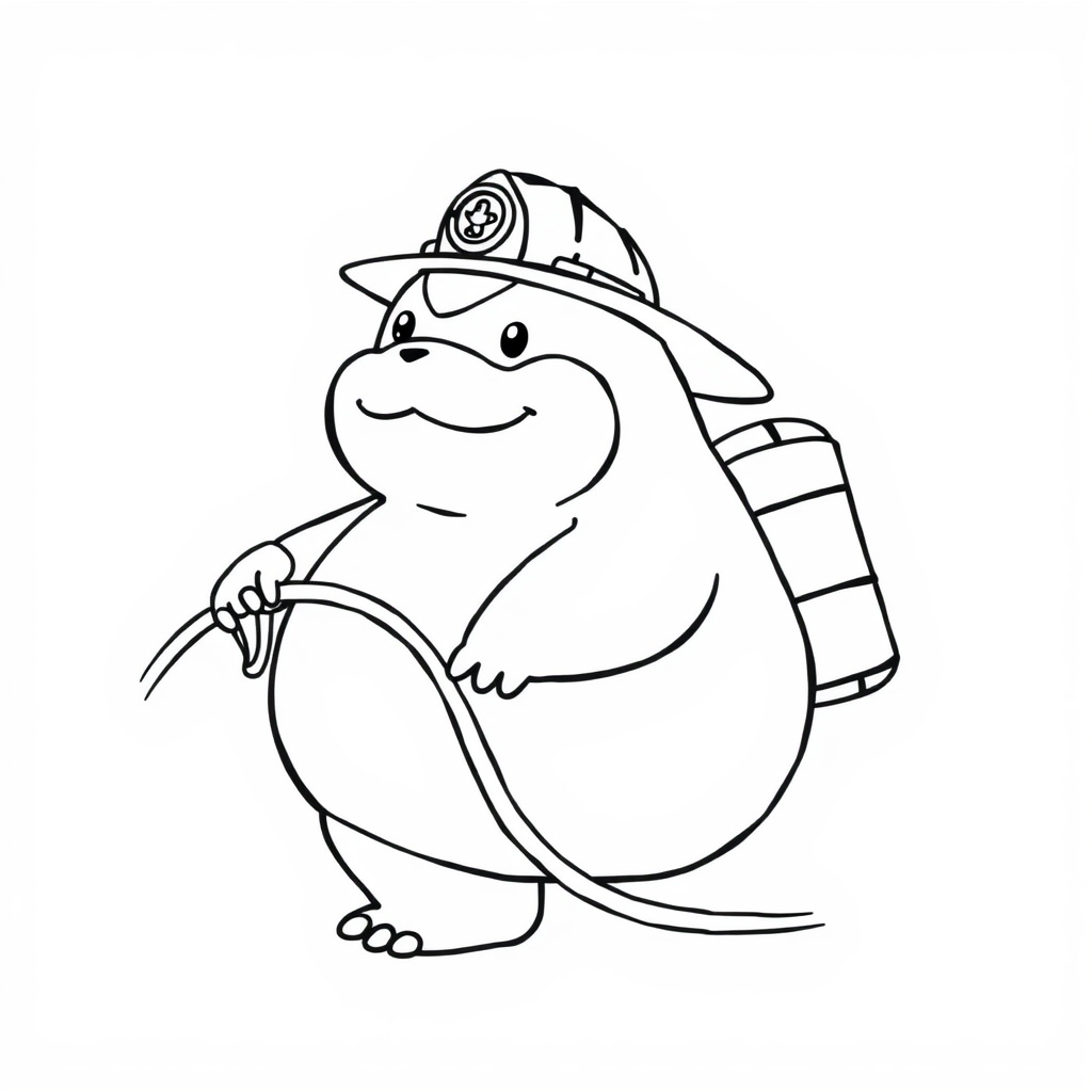 Snorlax as a firefighter holding hose