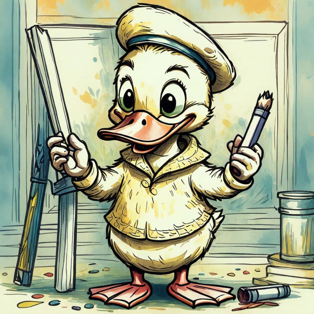 Colored Duck Teacher holding a chalk