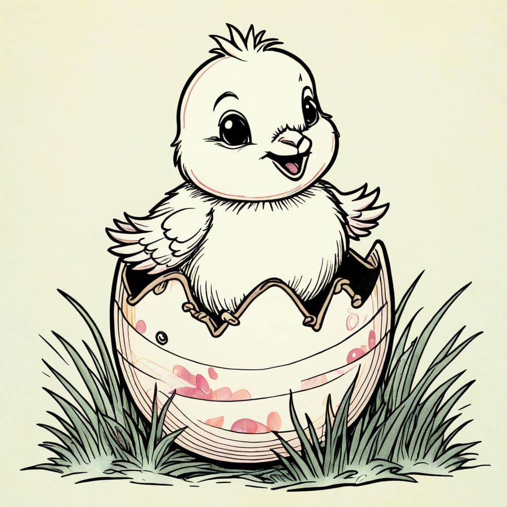 Colored Chick hatching from an Easter egg