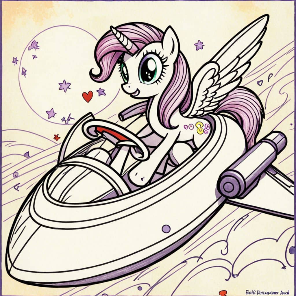 Colored Twilight Sparkle piloting a spaceship