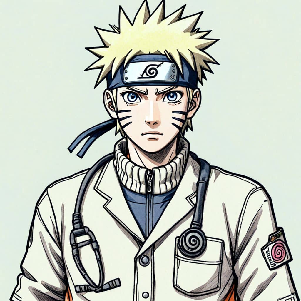 Colored Naruto - the ninja from Naruto anime as a doctor with a stethoscope