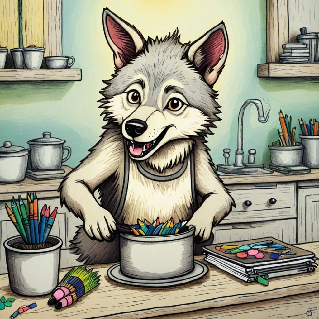 Colored Wolf baking a cake