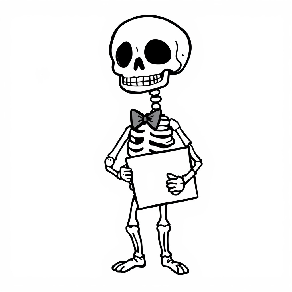 Skeleton Teacher holding a chalkboard