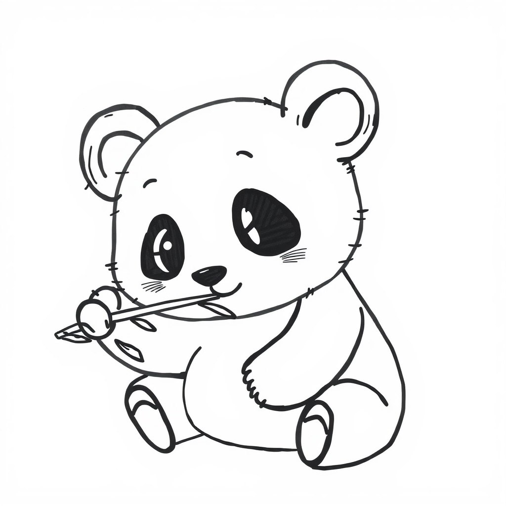 Baby panda eating bamboo