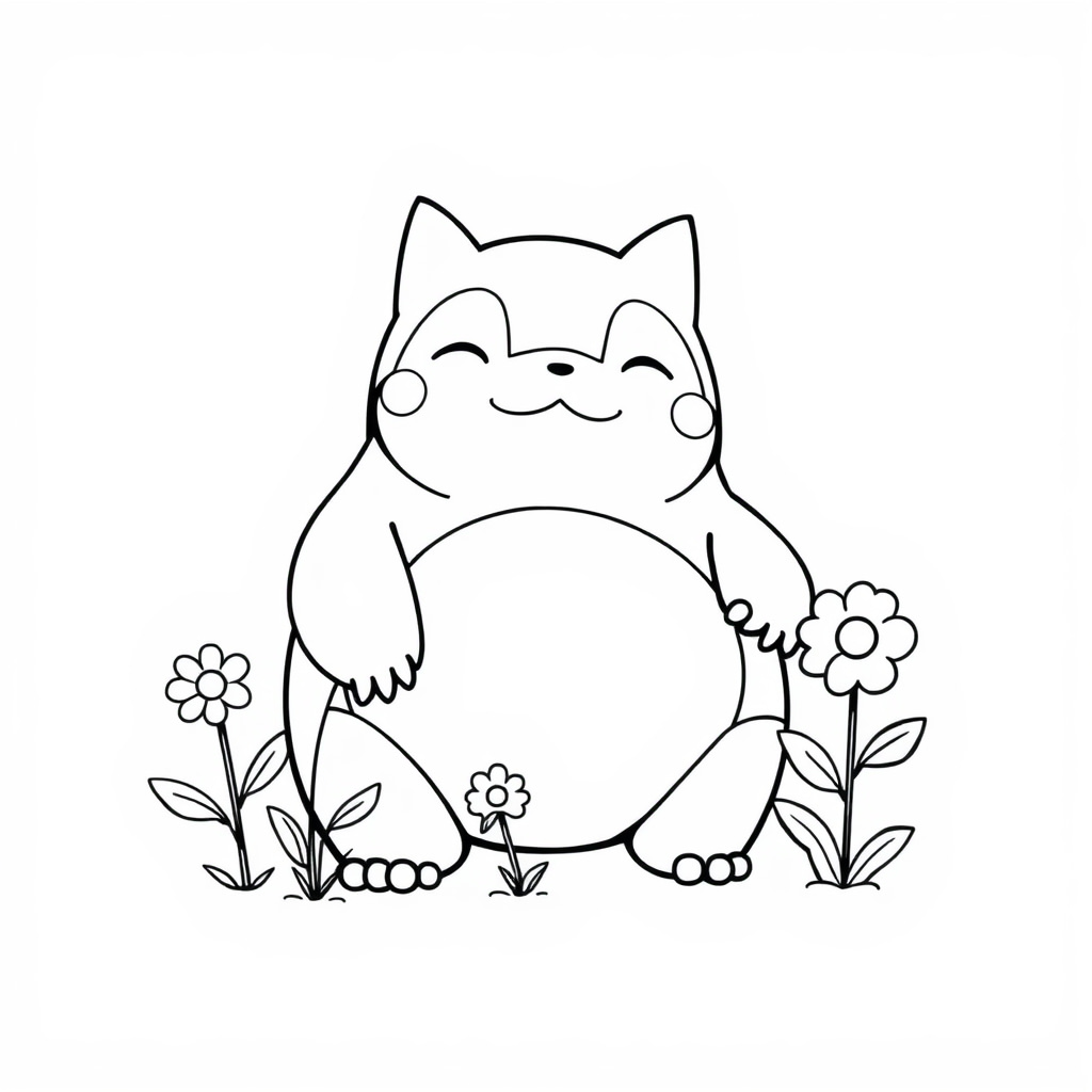 Snorlax as a gardener planting flowers