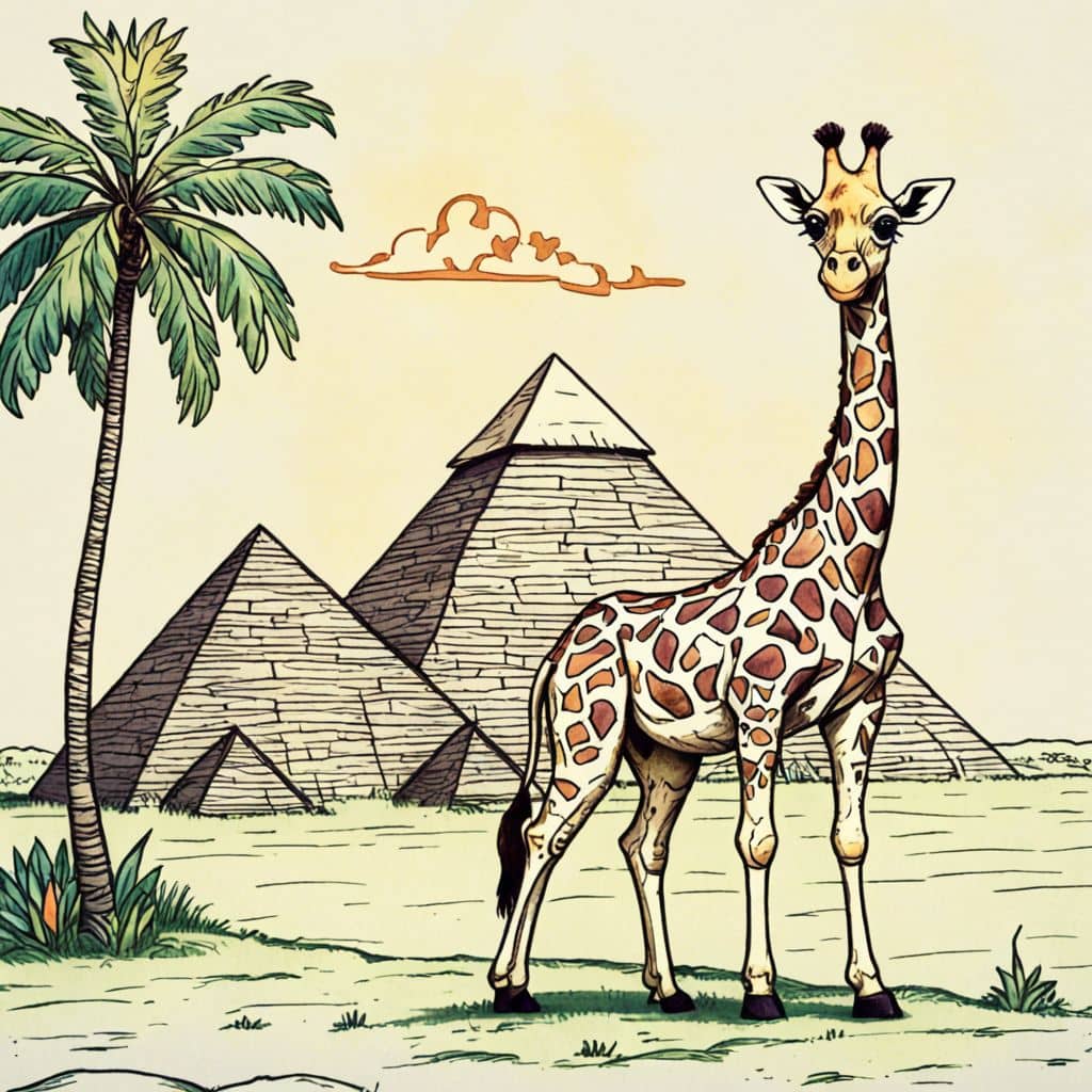 Colored Giraffe by the Pyramids of Egypt