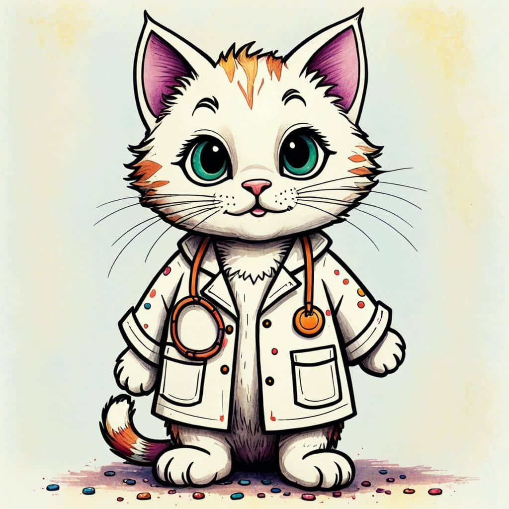 Colored Cat wearing a doctor coat