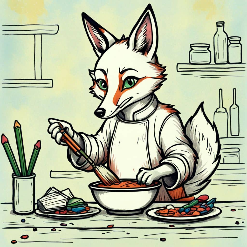 Colored Fox as a chef cooking