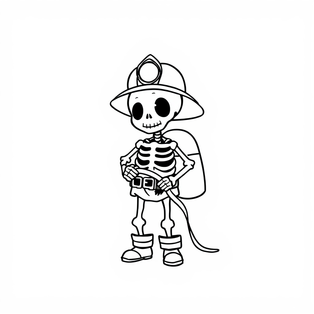 Skeleton Firefighter with a hose