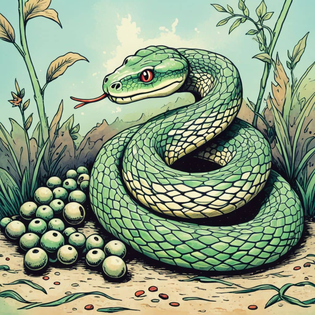 Colored Snake picking berries