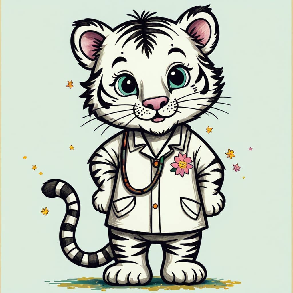 Colored Tiger as a doctor with stethoscope
