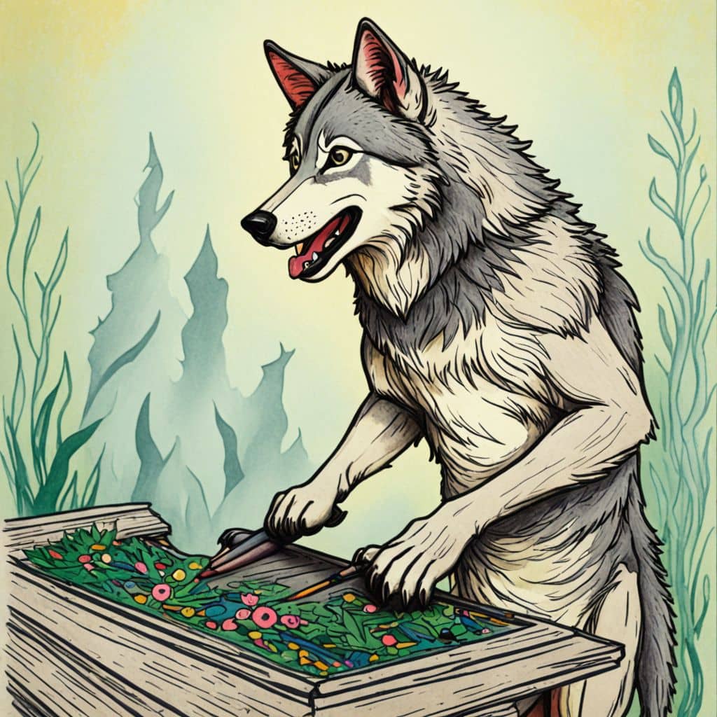 Colored Wolf grilling vegetables