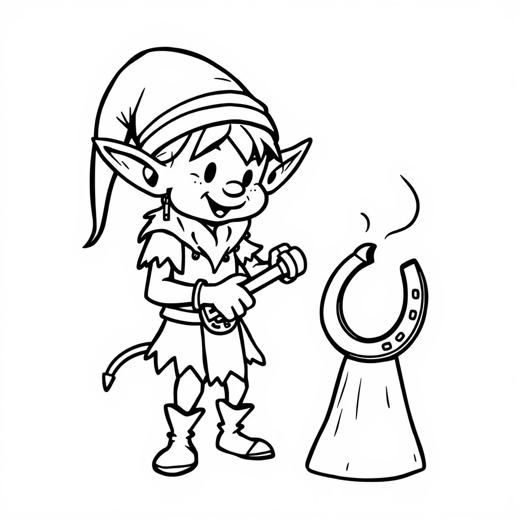 Elf blacksmith hammering a horseshoe