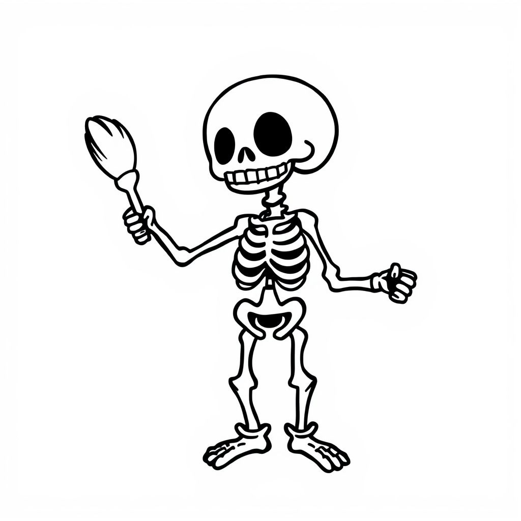 Skeleton Artist holding a paintbrush