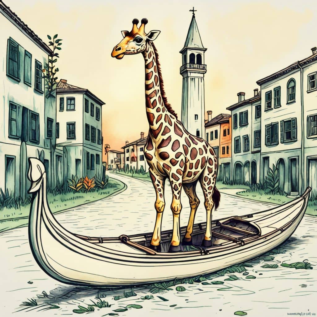 Colored Giraffe on a Gondola in Venice