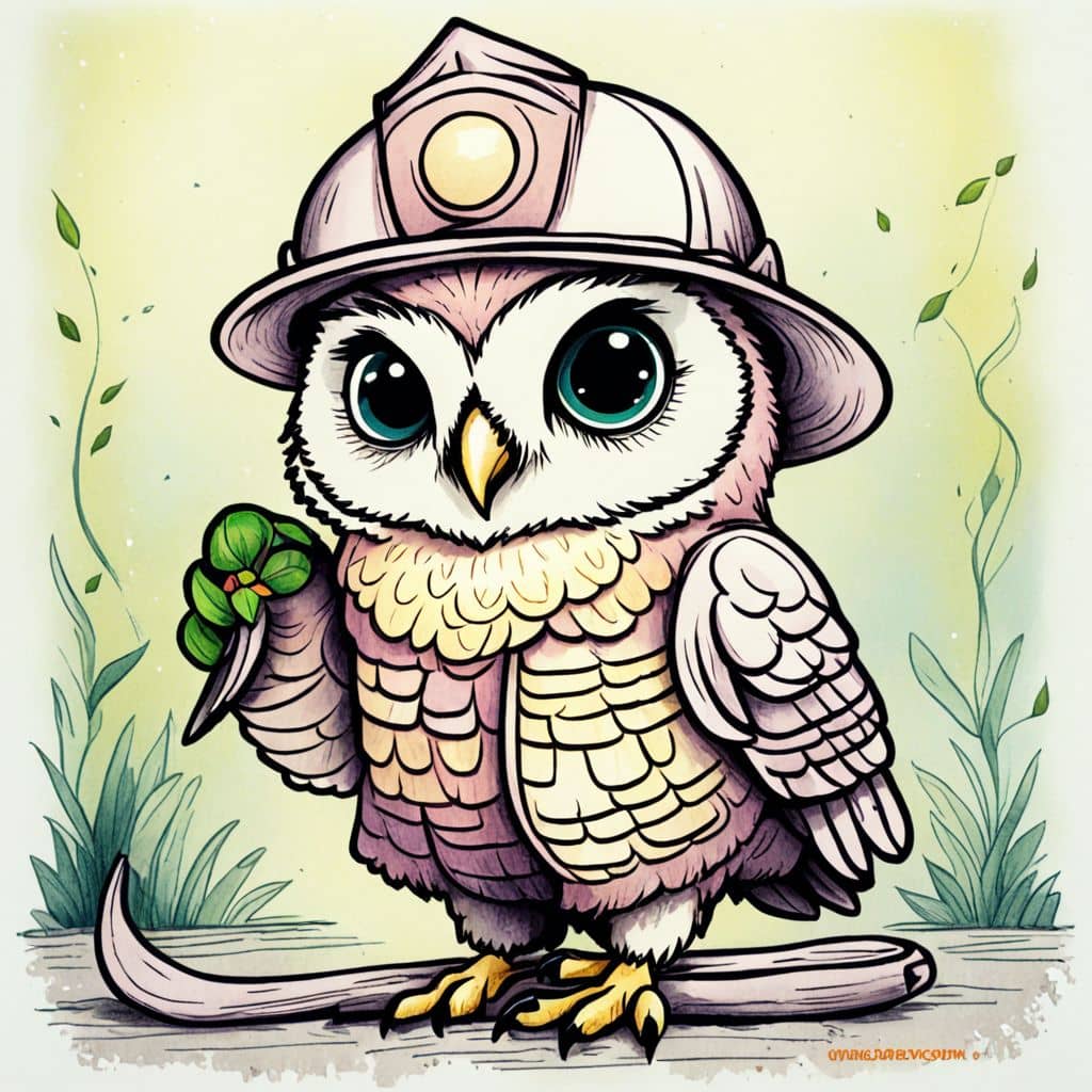 Colored Owl Firefighter holding a hose