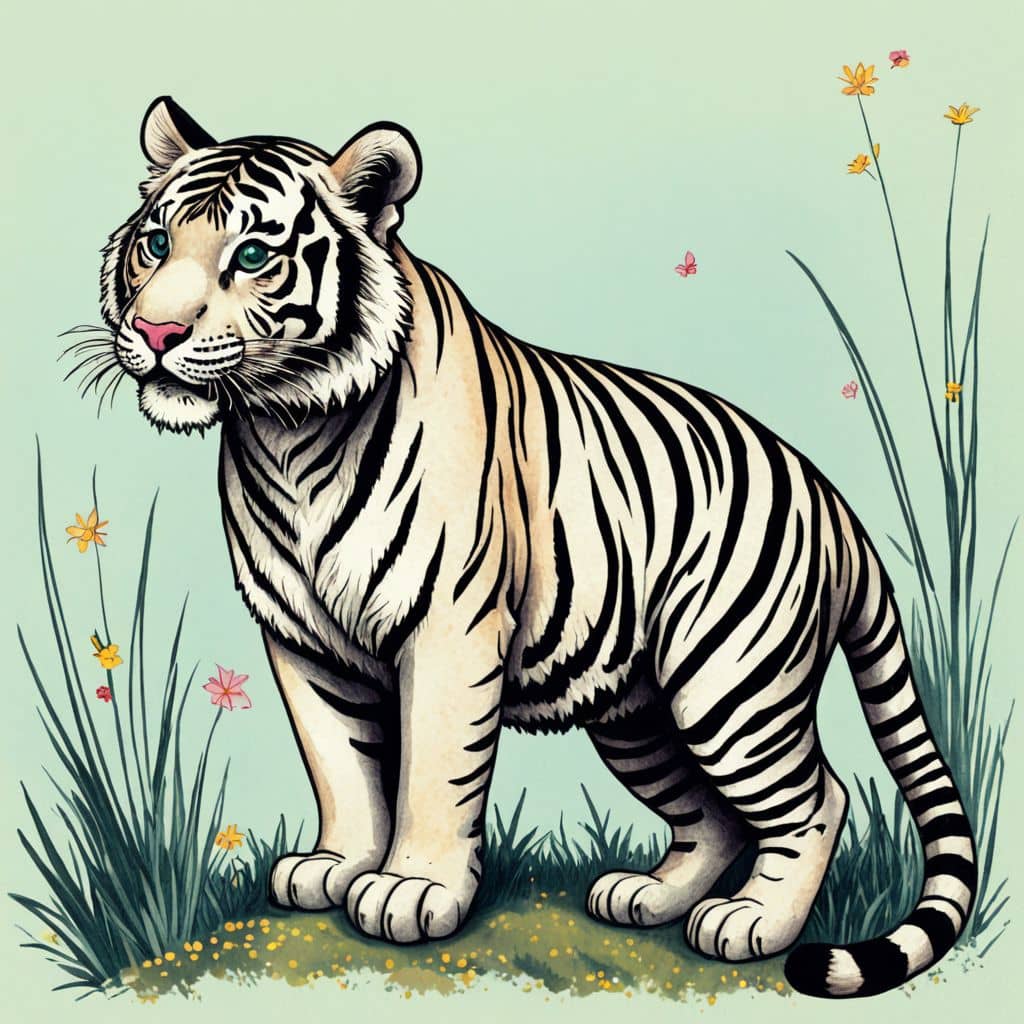 Colored Tiger as an artist painting