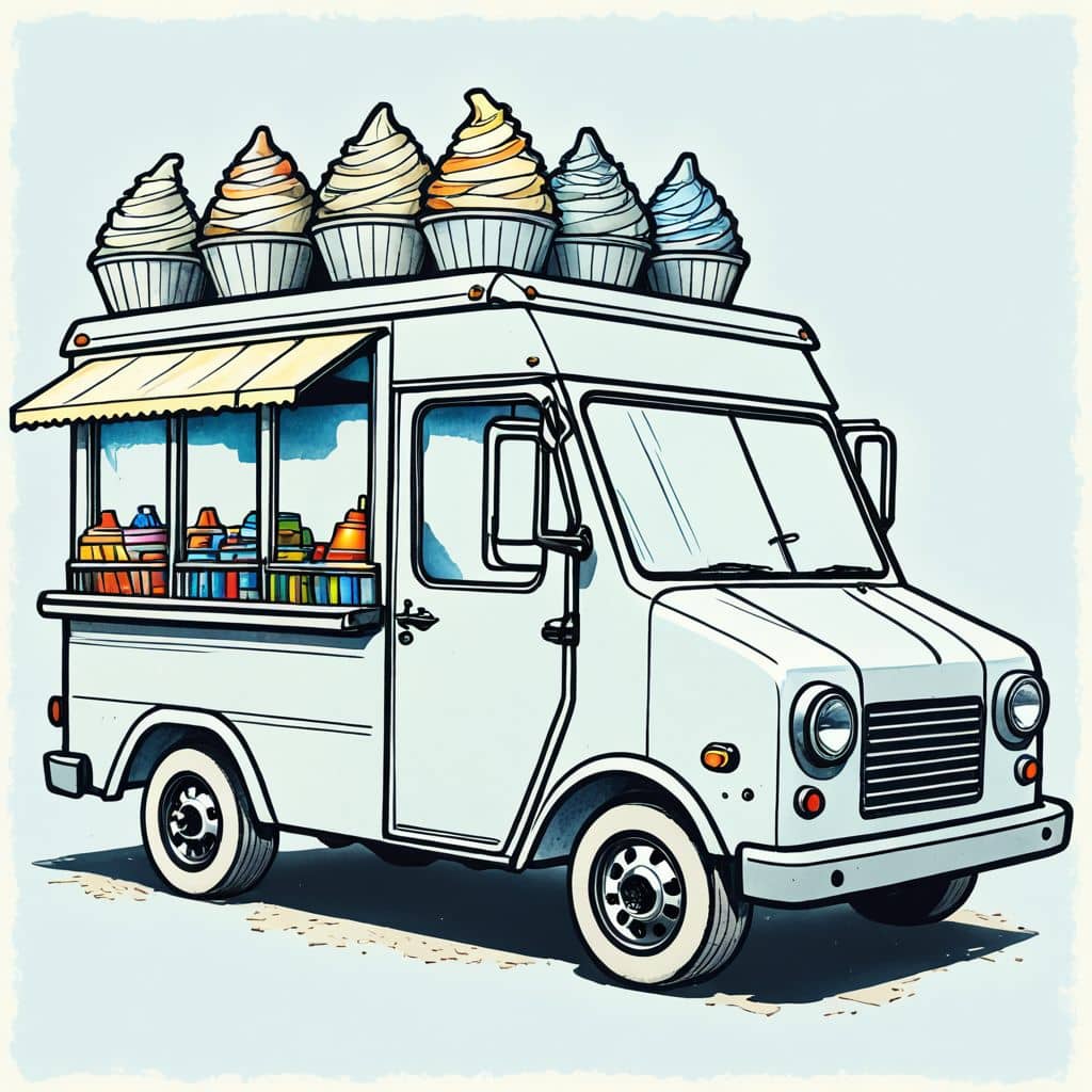 Colored cupcake truck with frosting