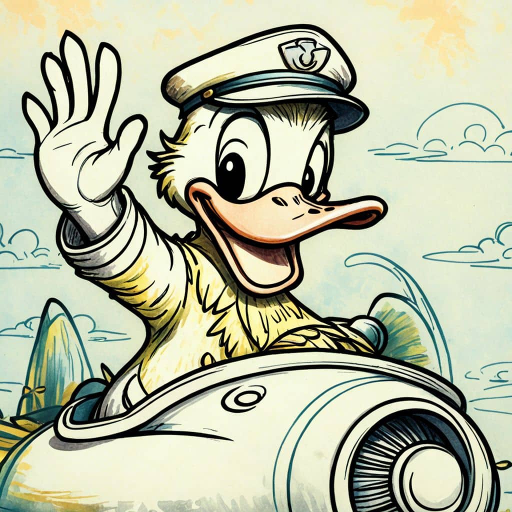 Colored Duck Pilot waving from a cockpit